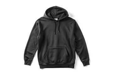 Blank flat black hoodie template. Long sleeve hoodie for design and print. Front view of sweatshirt on white background