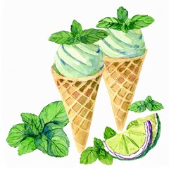 Sweet ice cream. Summer refreshment frozen icecream. Milk dessert favor cool product. Cartoon illustration for print.