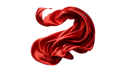  red silk fabric waving and flying isolated on the transparent background.