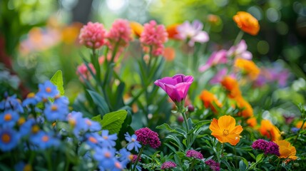 Fototapeta premium Close-Up of a Blooming Garden: Showcase the vibrant colors and textures of a blooming garden in spring,