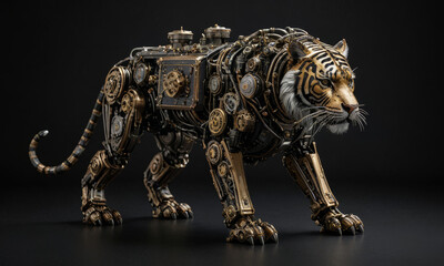 Mechanic Tiger art. Animal Robot Steampunk style