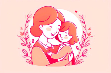 Heartwarming illustration of a mother hugging her child, evoking love and family bonds