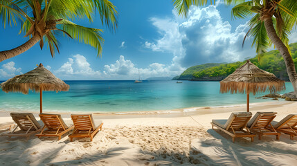 Beautiful sunny summer landscape with white sand beach