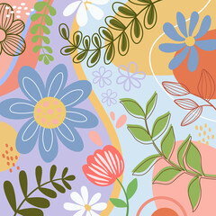 Design banner frame flower Spring background with beautiful. flower background for design. Colorful background with tropical plants.