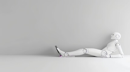The robot is working on a laptop poster with copy space - Generative Artificial Intelligence