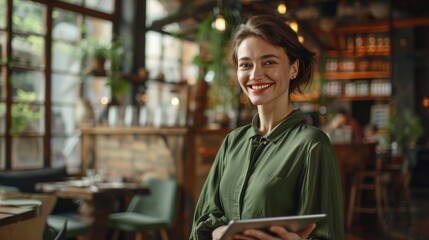 Obraz premium The woman with a tablet