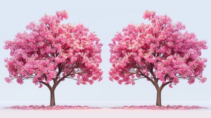 A set of cherry blossom Sakura trees isolated on a transparent background - Using generative AI