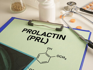 Prolactin PRL hormone is shown using the text and formula
