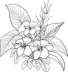 Tropical Garden Leaf and Bloom Design Iconic Art Colorful Tropical Plant and Flower Icon Vibrant Graphic Symbol