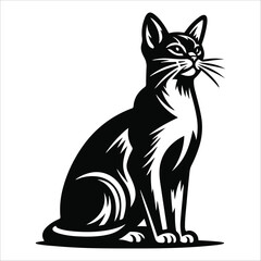 Abyssinian cat, vector illustration, silhouette