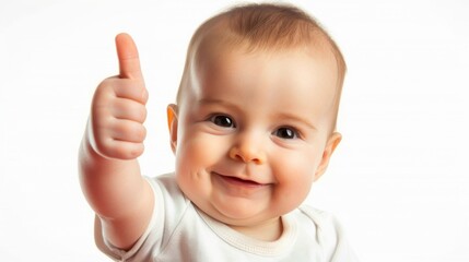 Toy-sized thumbs up given by a toddler on transparent background - Generative AI, Fictional Person