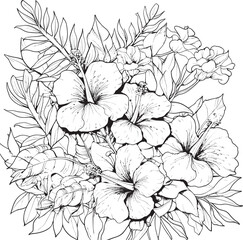 Caribbean Flower and Foliage Icon Tropical Graphic Concept Tropical Blossom Arrangement Stylish Logo Symbol