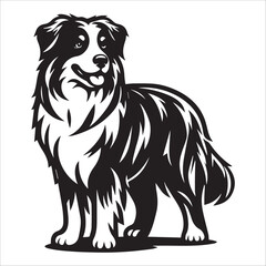Australian Shepherd dog, vector illustration, silhouette