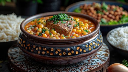 Festive table with traditional dishes for celebrating Eid al-Adha.  