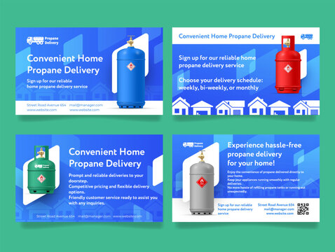 Convenient home propane delivery service business card design template set vector illustration