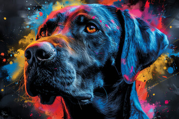 labrador dog in neon colors in a pop art style