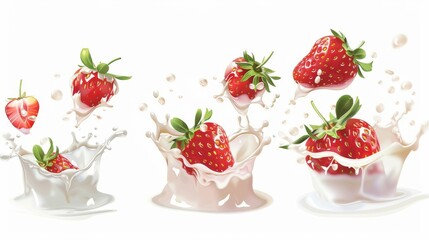 Isolated strawberry juice splashes on a transparent background.