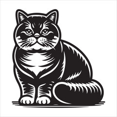 British Shorthair cat, vector illustration, silhouette
