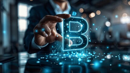 Fototapeta premium Businessman using laptop to view virtual screen of BI icon to learn how to turn normal data into insights that help analyze results and make decisions.