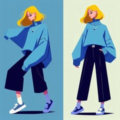 Fashionably Cozy: Illustration of a Woman Wearing Stylish Sweater
