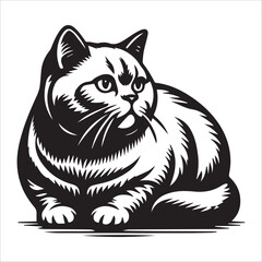 British Shorthair cat, vector illustration, silhouette