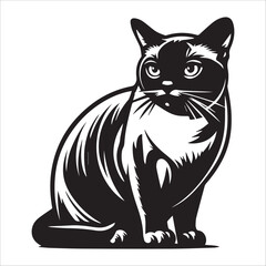 Burmese cat, vector illustration, silhouette