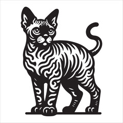 Devon Rex Cat, vector illustration, silhouette