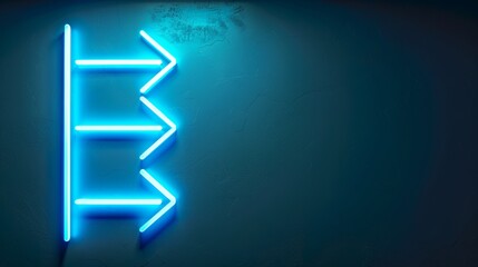 On a blue background, modern realistic neon sign of Arrow logo decoration and template covering is depicted.