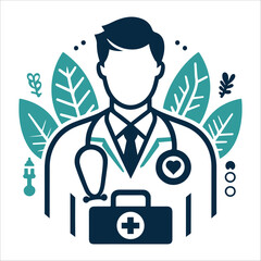 Doctor, vector illustration, silhouette