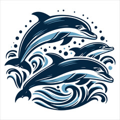 Dolphins, vector illustration, silhouette