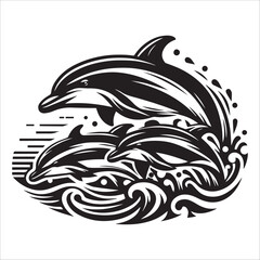 Dolphins, vector illustration, silhouette