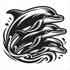 Dolphins, vector illustration, silhouette