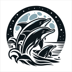 Naklejka premium Dolphins, vector illustration, silhouette