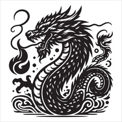 Dragon, vector illustration, silhouette