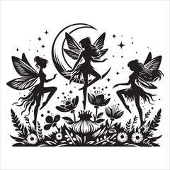 Naklejka premium fairies, vector illustration,silhouette