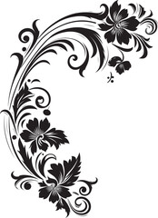 Victorian Era Floral Corner Artistic Graphic Element Vintage Botanical Corner Iconic Design Symbol