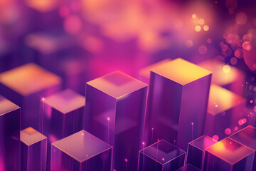 Purple abstract geometric background with blurred bokeh lights
