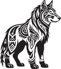 Fototapeta premium Minimalist Wolf Badge Clean Lines, Strong Impact Primitive Wolf Design Artistic Minimalism