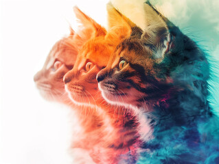 Cat adoption is the event showcasing adorable kittens, close-up of playful interaction, double exposure silhouette with kittens and adopters