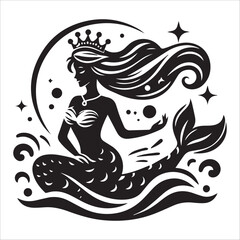 Mermaid, vector illustration, silhouette