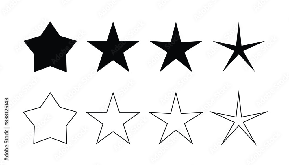 Poster set of different types of stars icon. star rating sign and symbol collection. black and white color