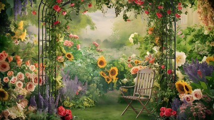 Obraz premium Botanical backdrop nature and gardening concept vintage flowers in a dream garden floral background