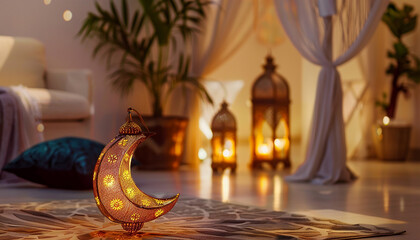 Ramadan Kareem and eid mubarak lantern background generated.Ai