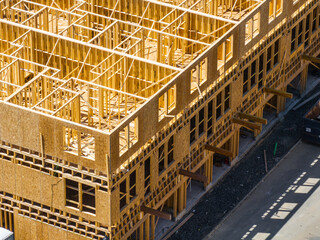 Multifamily homes at the framing stage during construction