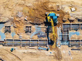 Top down of industrial machinery on a construction site