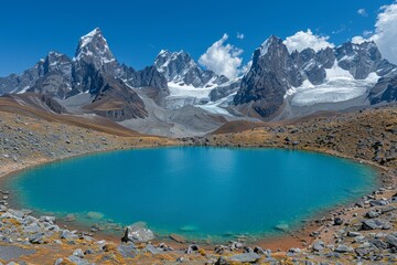 Fototapeta premium Turquoise Glacial Lake Nestled Amongst the Himalayan Mountains