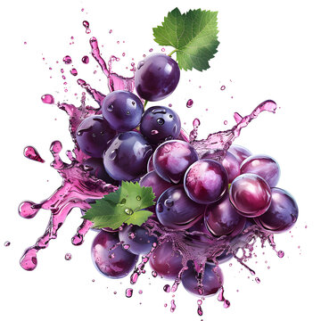 Delicious grape juice splash Isolated on transparent background, fruits liquid splash, cut out