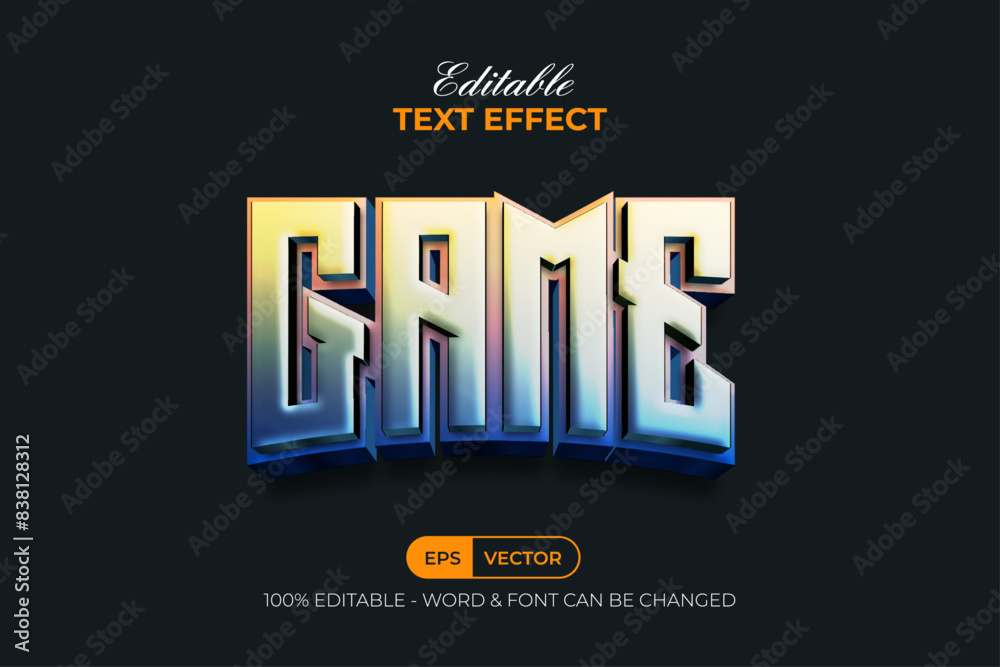 Poster 3d text effect gradient game title style. editable text effect.