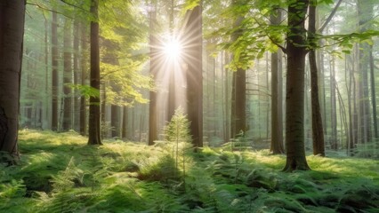 sun rays through the forest