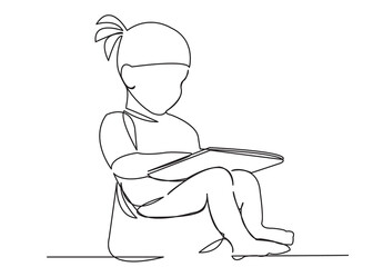girl sitting on a pot and playing a tablet